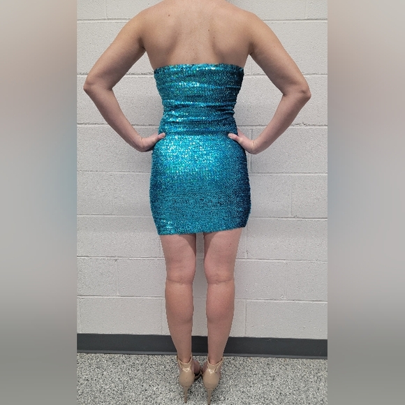 Forever 21 Blue Sparkle Bodycon Mini Dress Size Small - Picture 4 of 5